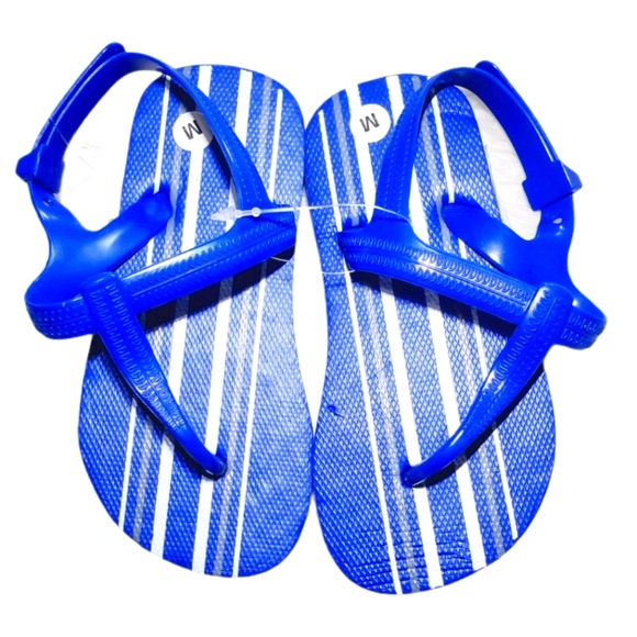 #241 New Sandals 7 8 Flip Flops Boys Blue White - Picture 1 of 2